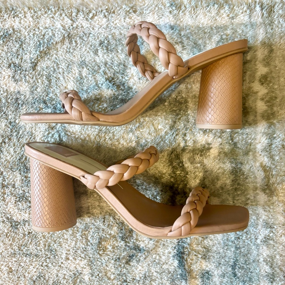 Dolce Vita Braided Strap Block Heel Sandals in Tan